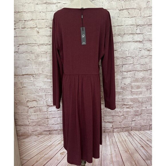 OUGES Womens Shift Dress V Neck Button Front Burgundy Pockets Size XXL NEW - Picture 8 of 9